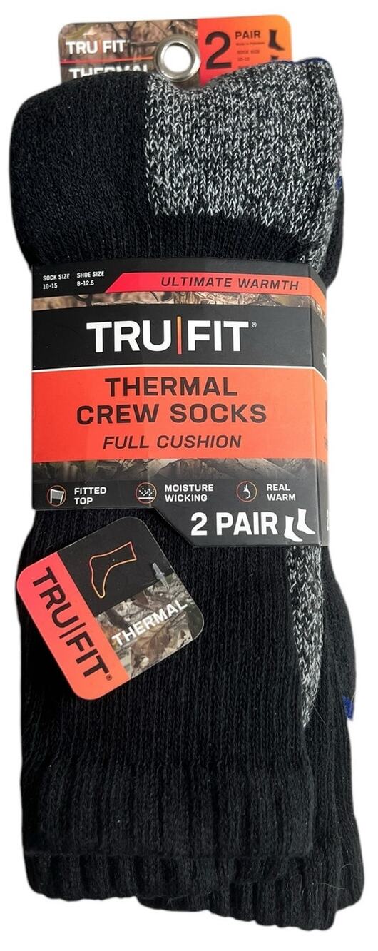 Tru Fit Thermal Crew Socks Full Cushion 2 Pair NWT 8-12.5